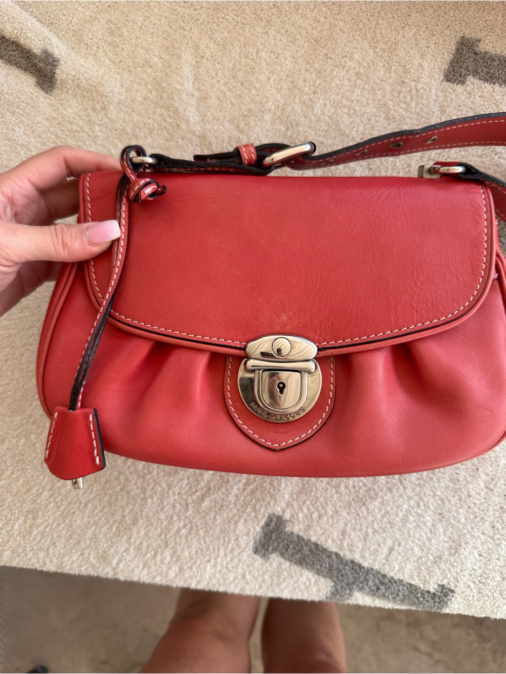 Marc Jacobs Red Leather Crossbody with Brass Turnlock